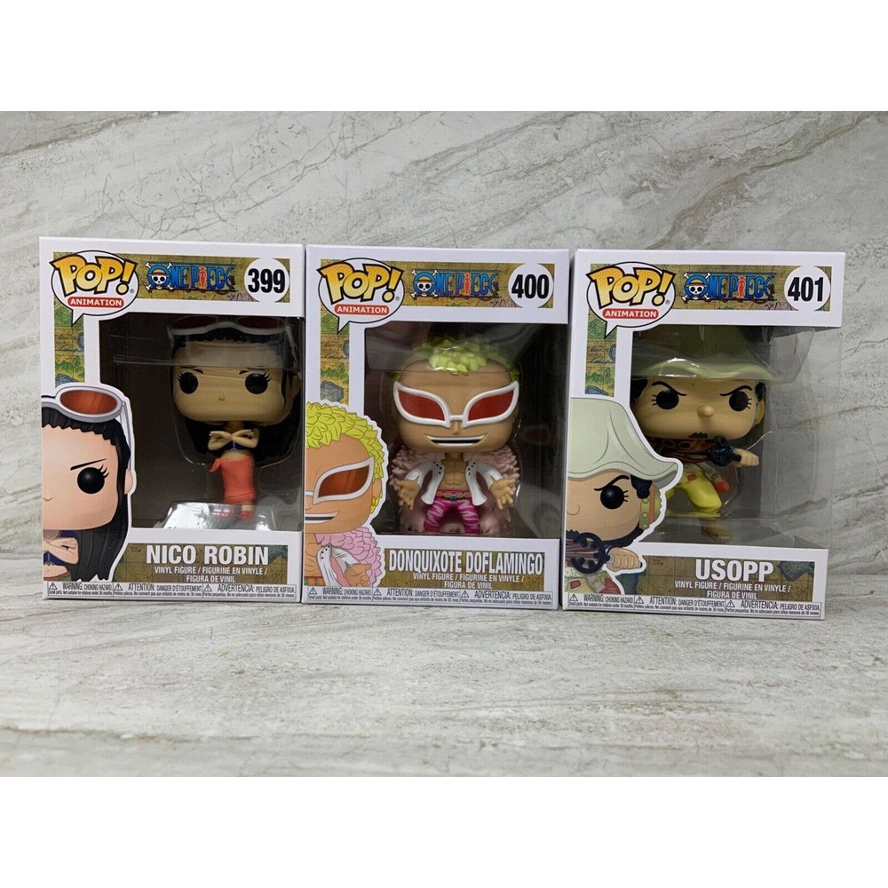 Funko Pop! One Piece Robin 399 Doflamingo 400 Usopp 401 Set of 3 w/Protectors